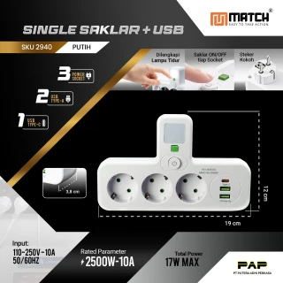 Match Stop Kontak 4 Lubang USB 8024UL#