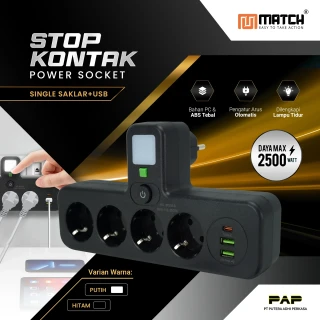 Match Stop Kontak 5 Lubang USB 8025UL#