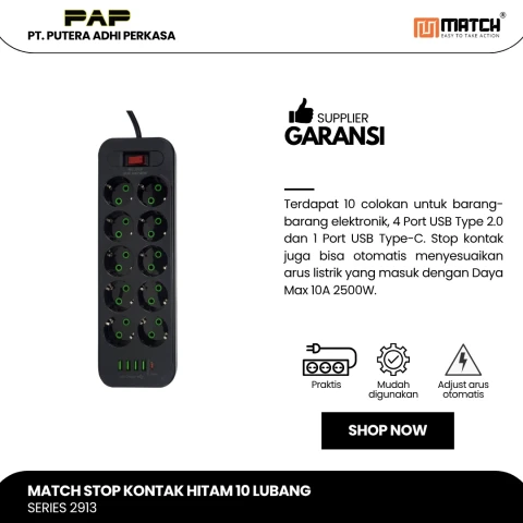 Match Stop Kontak 10 Lubang USB 2M
