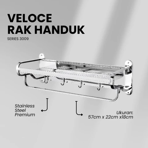 Veloce Rak Handuk Cantolan + 5 Kait 60cm