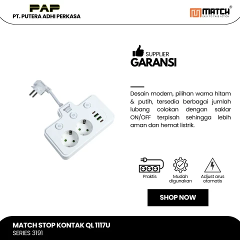 Match Stop Kontak Lubang USB-Powerstrip QL