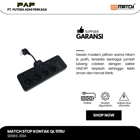 Match Stop Kontak Lubang USB-Powerstrip QL