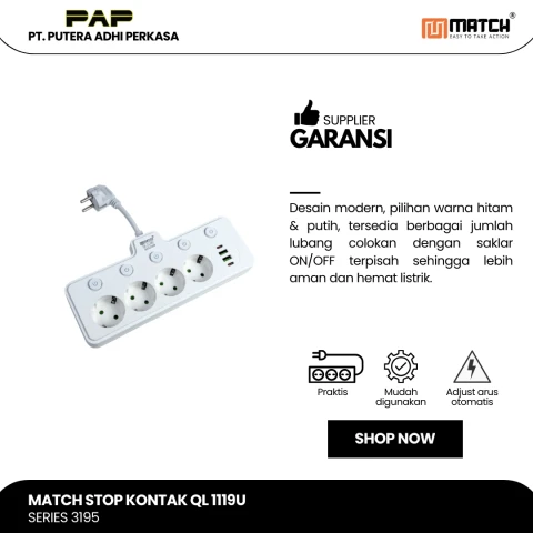 Match Stop Kontak Lubang USB-Powerstrip QL