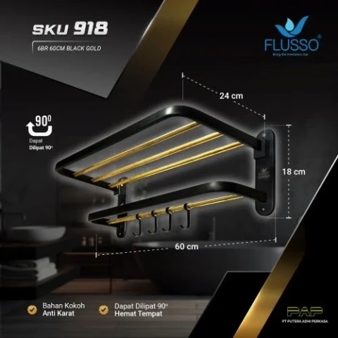 Flusso Rak Handuk Lipat XC003 6BR 60CM Black Gold
