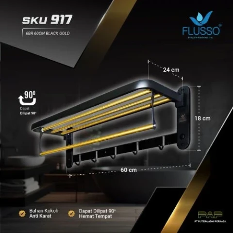 Flusso Rak Handuk Lipat XC004 6BR 60CM Black Gold