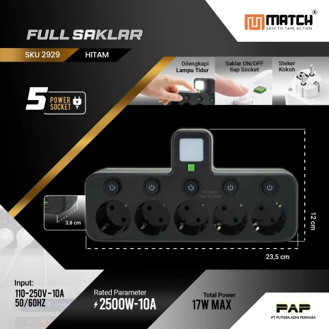Match Stop Kontak 5 Lubang-Power Strip