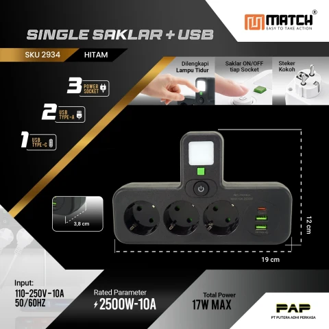 Match Stop Kontak 4 Lubang USB 8024UL#