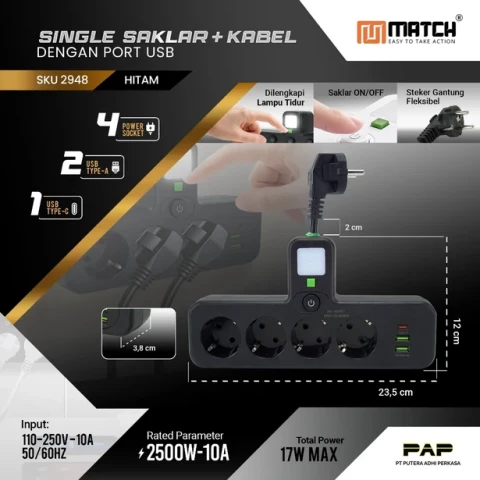 Match Stop Kontak 3 Lubang USB 8023U#