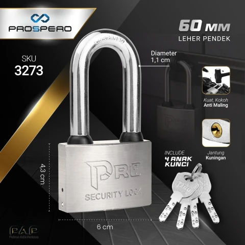 Prospero Gembok Pro Komp Key Brass BS